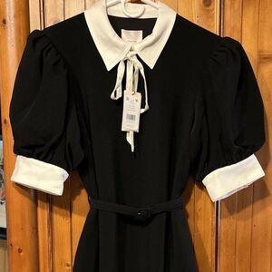 New Cinq à Sept Isabelle Short black Dress Ivory Collar & Tieneck Sz 10 MSRP 465